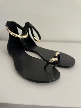 INC International Concepts Black Sandals with Gold Accents
